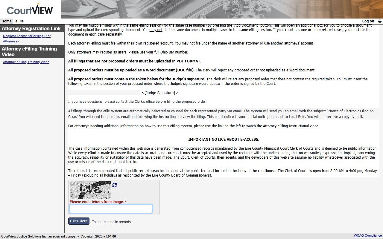 Erie County Municipal Court e-services search destination