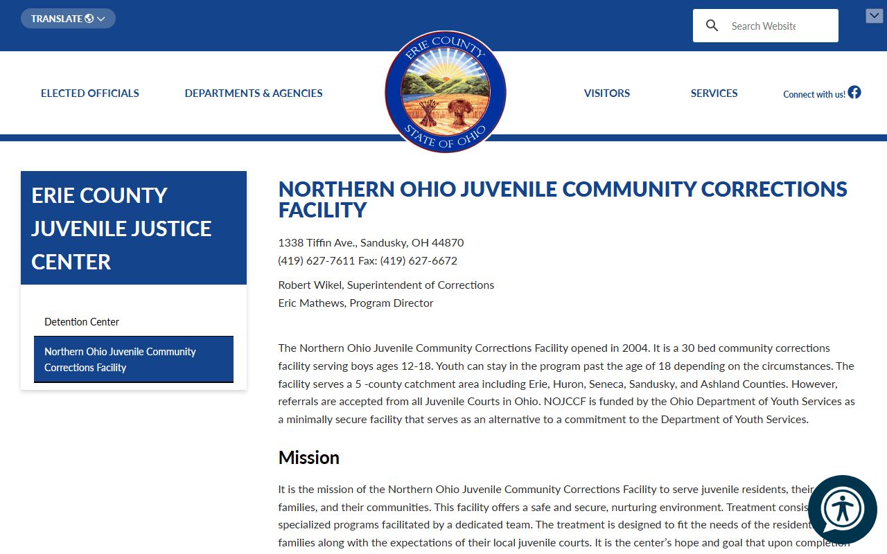 Northern Ohio Juvenile Community Corrections Facility official page with contact details